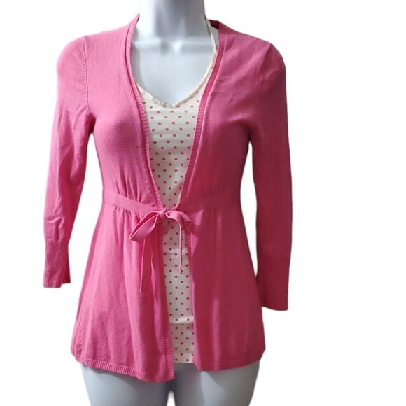 Express Womens y2k 2000s Pink Longsleeve Open Front Cardigan - Picture 1 of 6